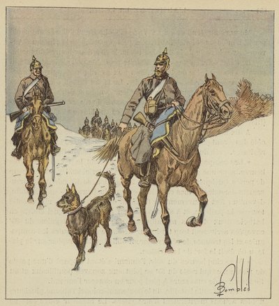 Keşifte Prusyalı biniciler, tasmalı köpeklerden önce gelir by after Louis Charles Bombled