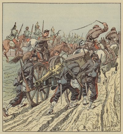 6. ejderhaların koruması altında topçu dArtenay Retreat ile savaşın by after Louis Charles Bombled