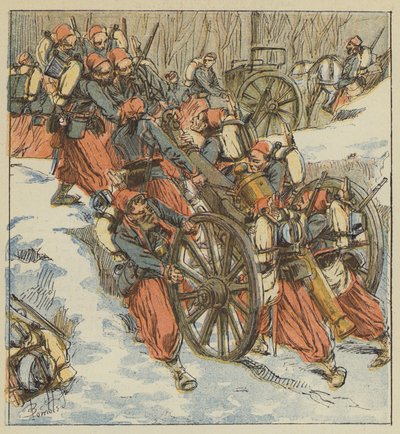 Chilleurs-aux-Bois Savaşı, Zouaves, Prusyalıların ateşi altında bir çukurdan iki 12 parçayı çeker by after Louis Charles Bombled
