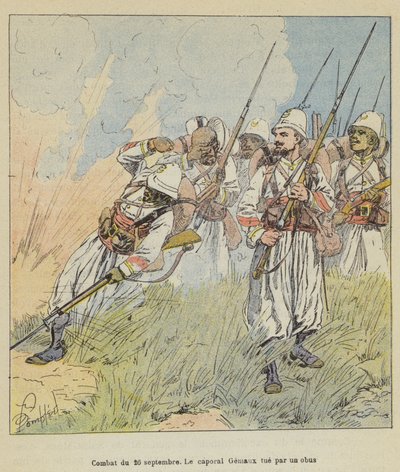 26 Eylül Muharebesi, Onbaşı Gemaux bir top mermisi tarafından öldürüldü by after Louis Charles Bombled