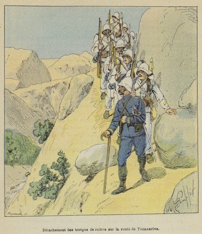 Antananarivo yolunda yardım birliklerinin ayrılması by after Louis Charles Bombled