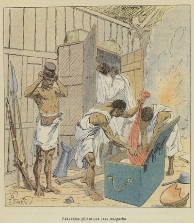 Fahavalos bir Madagaskar kutusu atıyor by after Louis Charles Bombled