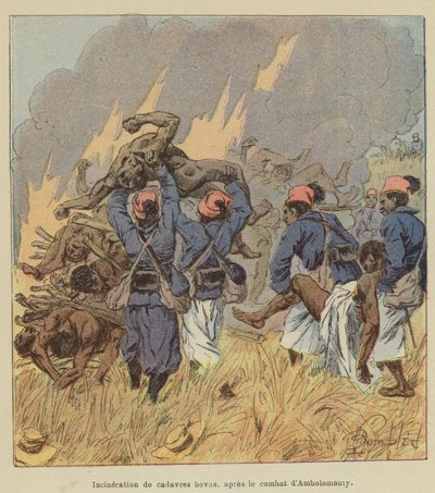Ambolomonty savaşından sonra Hova cesetlerinin yakılması by after Louis Charles Bombled