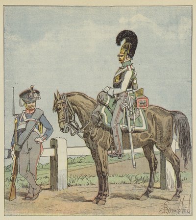 Prusya hattı piyade (42. reg) ve Prusya zırhlısı (1806) by after Louis Charles Bombled