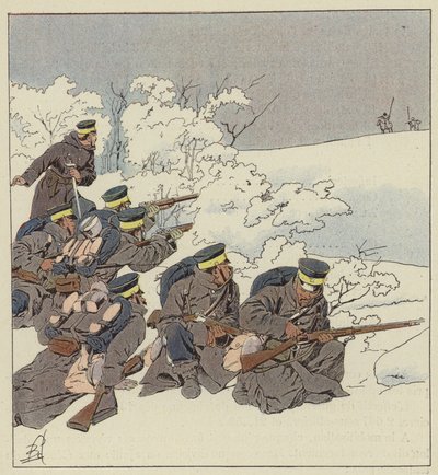 Kışın saha elbiseli Japon piyade by after Louis Charles Bombled