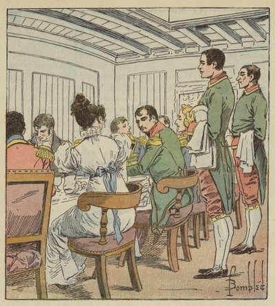 İmparatorun solunda Madame de Montholon vardı. by after Louis Charles Bombled