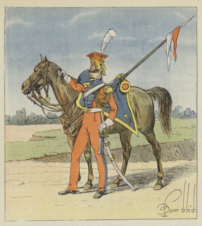 Hollandalı Mızraklı, İmparatorluk Muhafızları Hafif Süvari Mızraklıları 2. Alayının Kızıl Mızraklısı by after Louis Charles Bombled