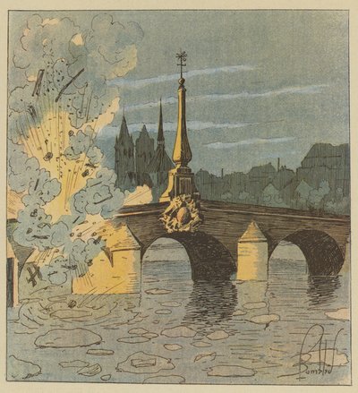 Prusyalılar, takibimizden kaçmak için Pont de Blois üzerindeki yaya köprüsünü havaya uçurdu. by after Louis Charles Bombled