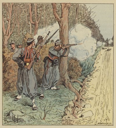 Papalık Zouaves, Bavyeralıları kontrol altında tutarak Orleans ormanından geri çekildi by after Louis Charles Bombled