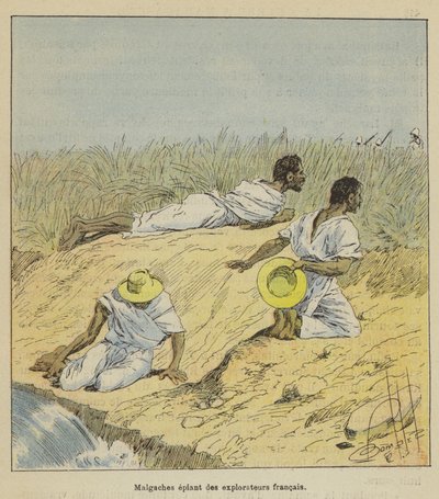 Madagaskarlı Fransız kaşifleri gözetliyor by after Louis Charles Bombled