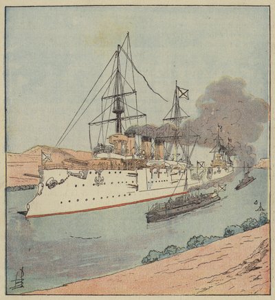 Süveyş Kanalı'ndaki Rus savaş gemileri by after Louis Charles Bombled