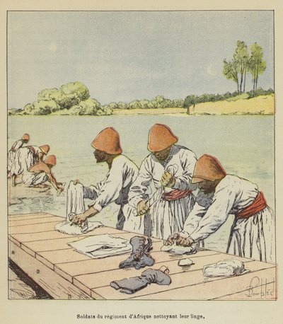 Afrika alayının askerleri çamaşırlarını temizliyor by after Louis Charles Bombled