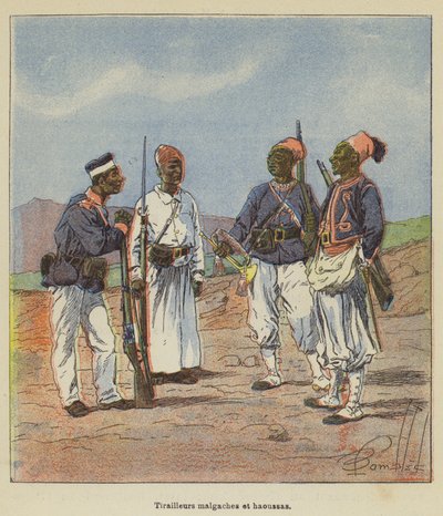 Madagaskarlı ve Hausa avcı erleri by after Louis Charles Bombled