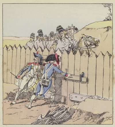 Saint-Georges garnizonundan bir çavuş, Avusturya süvari süvarilerini yeni paltolarından tanıyor by after Louis Charles Bombled