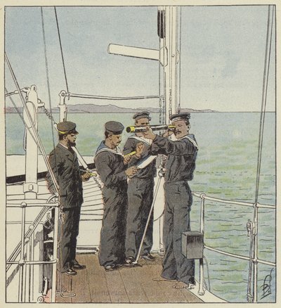 Port-Arthur filosunu izleyen Japon gözcüler by after Louis Charles Bombled