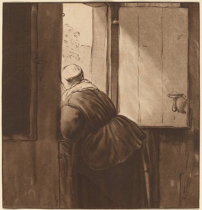 Alt Kapıdan Eğilmiş Kadın by after Nicolaes Maes Cornelis Ploos van Amstel