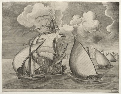 Yelkenli Gemiler: Bir Caravel'in Eskort Ettiği Bir Kadırga Filosu by after Pieter Bruegel
