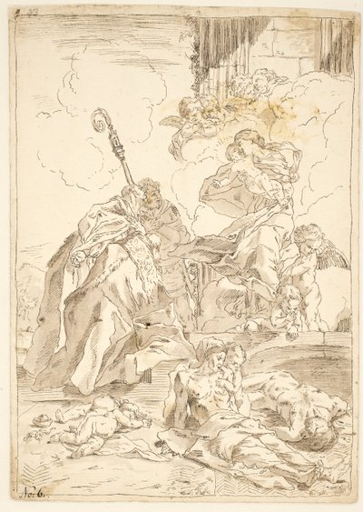 Madonna ve Çocuk veba salgını sırasında iki erkek azize görünüyor by after Pietro Testa