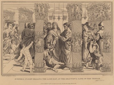 Aziz Peter ve Aziz John, Tapınağın Güzel Kapısında Topal Adamı İyileştiriyor, Eylemler by after Raphael