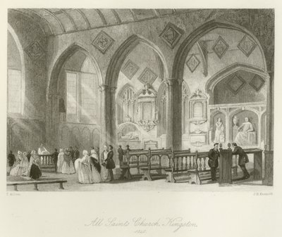Tüm Azizler Kilisesi, Kingston, 1840 by after Thomas Allom