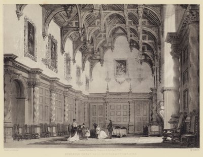 Burleigh Büyük Salon, Northamptonshire by after Thomas Allom
