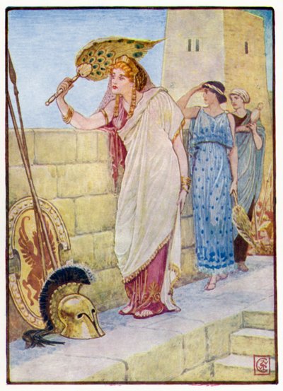 Çoğu zaman Truva surlarının üzerinde dururdu. by after Walter Crane