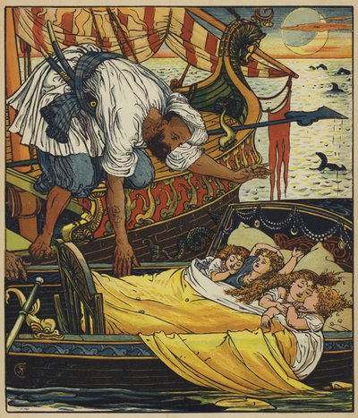 Corsair çocukları kurtarıyor by after Walter Crane