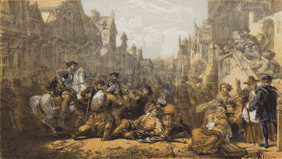 Eski Linlithgow, Regent Moray Suikastı (chromolitho) by after William Allan