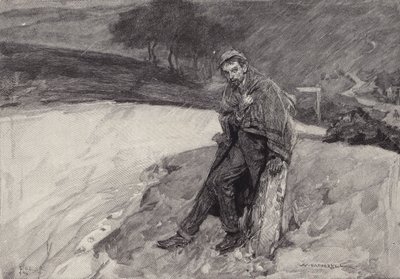 Jude at the milestone: scene from Thomas Hardys novel Jude the Obscure  by after William Hatherell