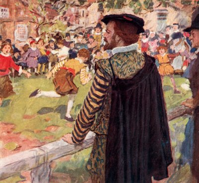 Shakespeare, Londra, Temple Bar yakınında Mahkumlar Üssü oynayan erkek ve kızları izliyor by after William Hatherell