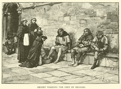 Becket dilencilerin ayaklarını yıkıyor by after William Henry Margetson