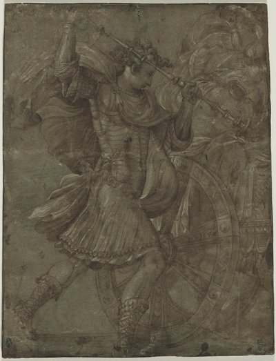 Bir Savaş Arabasının Yanında Zırhlı Adam by assistant of Francesco Salviati