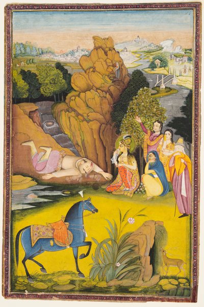Farhad, Şirin'in Ölümünün Yalan Haberini Duyduktan Sonra Kendini Öldürdü by attributed to Amar Das Bhatti
