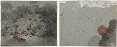 ibne toplayıcı (rekto) Aşağıdan görülen bir kafa çalışması (verso) by attributed to Francisque Millet