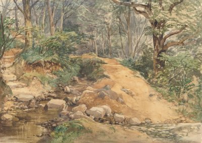 Bir Akarsuyun Karşısında Bir Yolun Bulunduğu Ormanlık Sahne by attributed to John Middleton