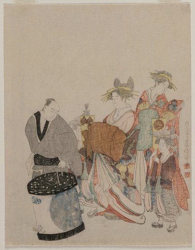 Geceleri Görevlileri ile Kasabada Nezaketçi by attributed to Kubo Shunman