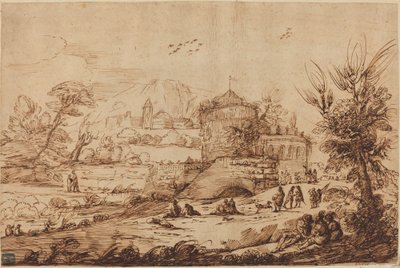 Kale ve Nehir Manzarası by called Guercino after Giovanni Francesco Barbieri