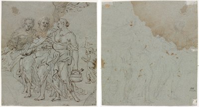 Lût ve Kızları (recto) Lût ve Kızları için Eskiz (verso) by circle of Pietro da Cortona