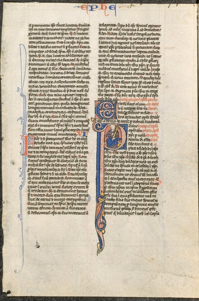 Latince İncil'den bir yaprak: St. Paul'ün Kılıç Tuttuğu İlk P (Aziz Paul'un Efeslilere Mektubu) by circle or workshop of Johannes Grusch Atelier