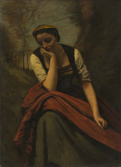 meditasyon yapan kadın by copy after Jean Baptiste Camille Corot