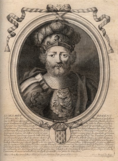 Eudes'in (Odon) portresi (v. 860 - 898), Paris ve Troyes Kontu, ardından Fransa Kralı - İmparator Charles'ın tahttan indirilmesinden sonra Fransız tahtına seçilen Paris'in EUDES kontu - 'Les Augustes Representations de tous les'den grav by de Larmessin