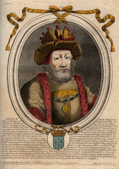 Louis II Begue veya Faineant portresi (846 - 879), Frank Kralı - Louis II Kekeme 848 - 879 - gravür 