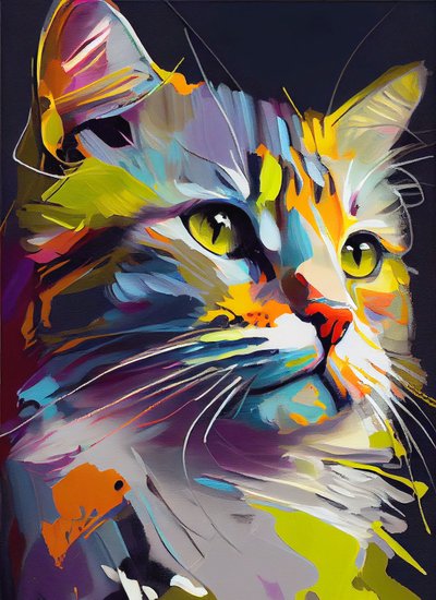 Soyut Sevimli kedi, Yağlı Boya Fırça Darbeleri, duvar sanatı baskıları by F. Abderrahim