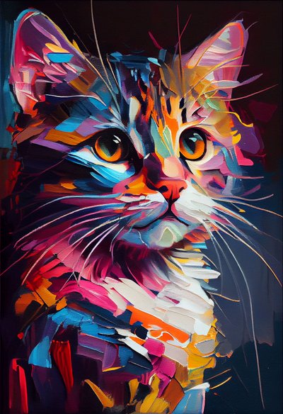 Soyut sevimli kedi boyama fırça darbeleri, duvar sanatı | talep üzerine baskı by F. Abderrahim