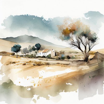 Soyut suluboya manzara Güney İspanya, Duvar çerçevesi | Kanvas Tablolar by F. Abderrahim