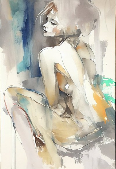 Oturan güzel kadın, Suluboya resim, talep üzerine duvar sanatı baskısı by F. Abderrahim