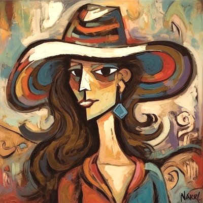 Şapkalı güzel bir modern kadının resmi, Duvar Sanatı | Kanvas Tablolar by F. Abderrahim