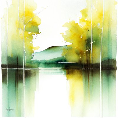 Serene Suluboya Manzara, dijital tablo, duvar sanatı baskıları by F. Abderrahim