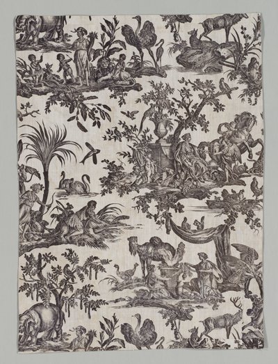 "Les quatres partys du monde" Tasarımlı Copperplate Baskılı Pamuk Parçası by firm of Christophe Philippe Oberkampf