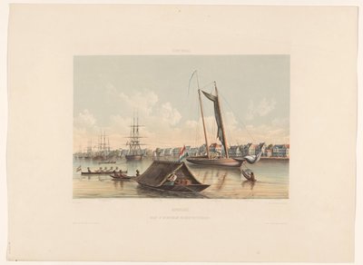 Paramaribo Surinam'da sahil ve yol kenarı. Waterkant ve Paramaribo Roadstead'in görünümü (nesne üzerindeki başlık) by jonkheer Jacob Eduard van Heemskerck